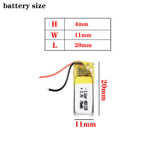 3.7V 401120 70mah BIHUADE Rechargeable lithium battery  For MP3 MP4 Bluetooth Speaker Headset Selfie Stick