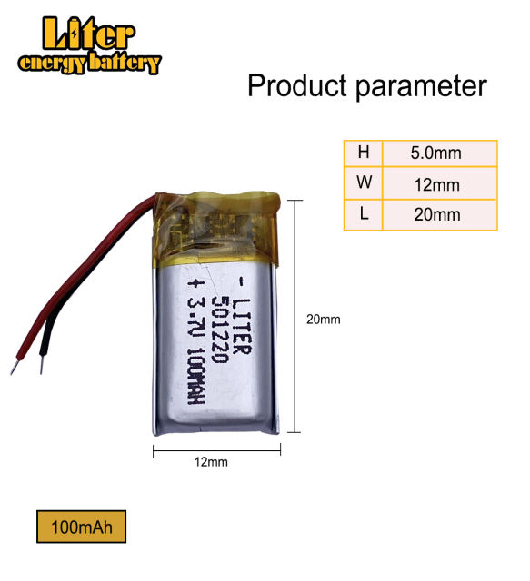 3.7v 501220 100mAh Liter energy battery lithium Li ion polymer rechargeable battery For Mp3 MP4 MP5 GPS PSP mobile