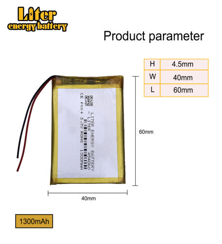 3.7V 454060 1300mah Lithium Polymer Rechargeable Battery For Tachograph Bluetooth speaker Toy LED Lamp