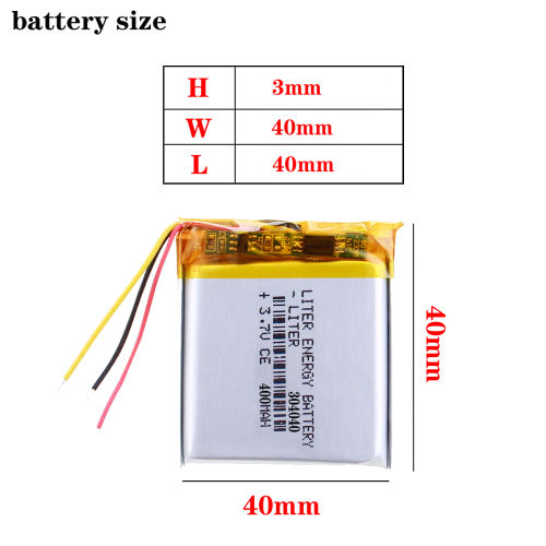 3.7V polymer lithium battery 304040 400mAh M6 battery MP4 MP3 small speaker Liter energy battery With three wires