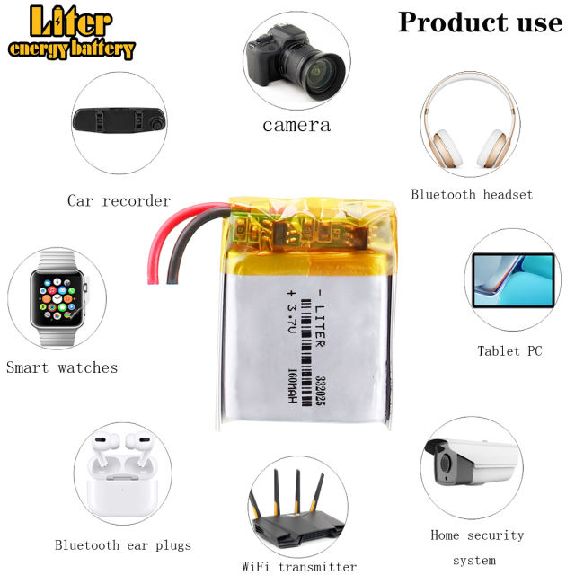 3.7v Lipo Polymer li-ion Battery Replacement 332025 160mah BIHUADE For GPS Tracker Dental Irrigator LED Light Dog Trainer Toy