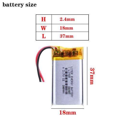 Size 241837 3.7V 180mah Lithium polymer Battery For Bluetooth MP3 MP4 GPS battery
