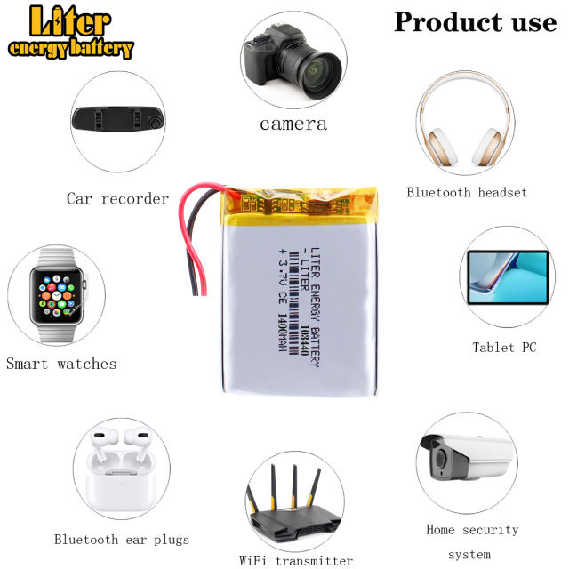 3.7V Rechargeable polymer lithium battery 1400mAh 103440 plug-in card speaker charging treasure LED lamp