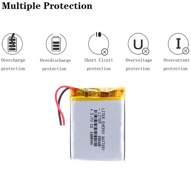 3.7V Rechargeable polymer lithium battery 1400mAh 103440 plug-in card speaker charging treasure LED lamp