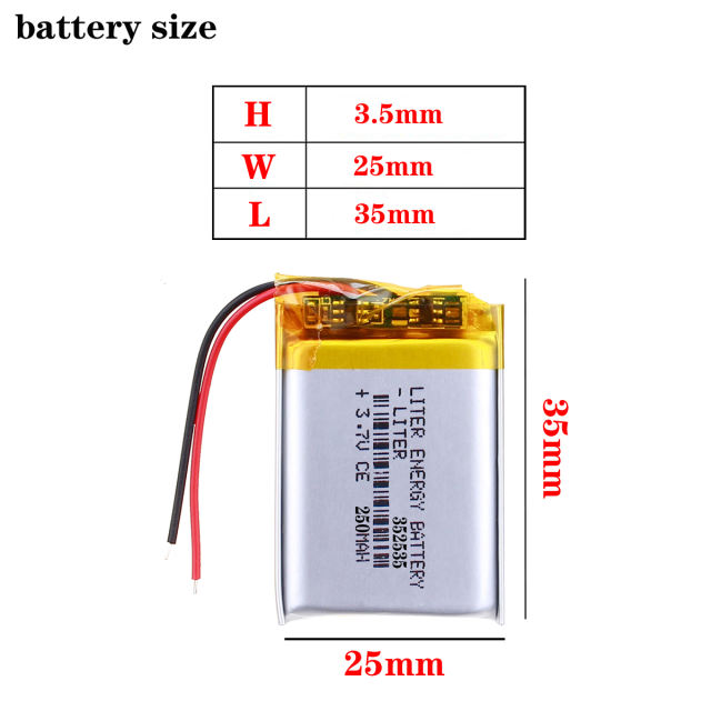 3.7V 250mAh 352535 Lithium Polymer Li-po li ion Battery For Intelligent wearable LED light signal Mp3 MP4 products