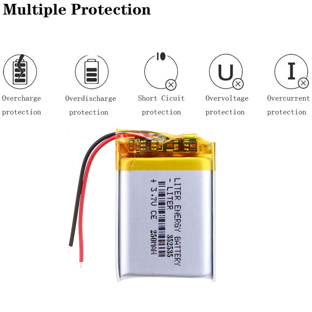 3.7V 250mAh 352535 Lithium Polymer Li-po li ion Battery For Intelligent wearable LED light signal Mp3 MP4 products