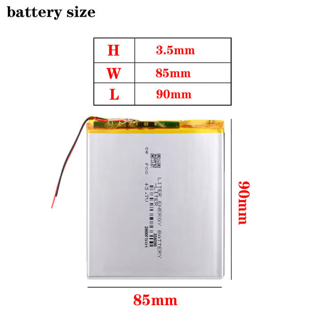 Liter energy battery 3.7V 2800MAH 358590 Rechargeable polymer lithium battery for tablet battery