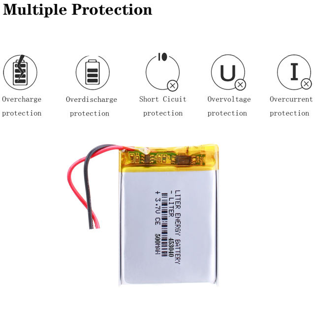 3.7V 500mAh LIPO Batteries 453040 Li-Ion Polymer Lithium Battery for Speaker Radio VCR LED Light GPS Rechargeable Cells