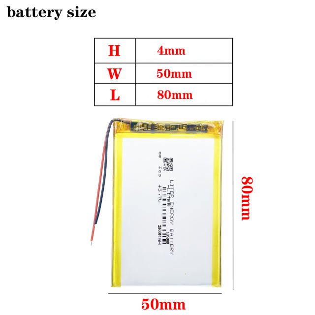 3.7V 2500mAh Lithium Polymer LiPo Rechargeable Battery 405080 For GPS DVD Power Bank Laptop PDA Mobile Phone