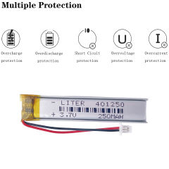 3.7V 250mAh 401250 Lithium Polymer Li-po li ion Battery For Intelligent wearable signal Mp3 MP4 products with SH 1.0mm connector