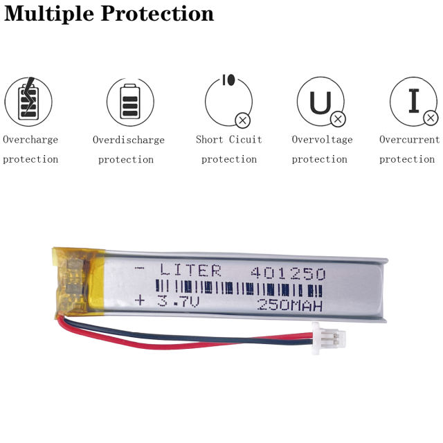 3.7V 250mAh 401250 Lithium Polymer Li-po li ion Battery For Intelligent wearable signal Mp3 MP4 products with SH 1.0mm connector