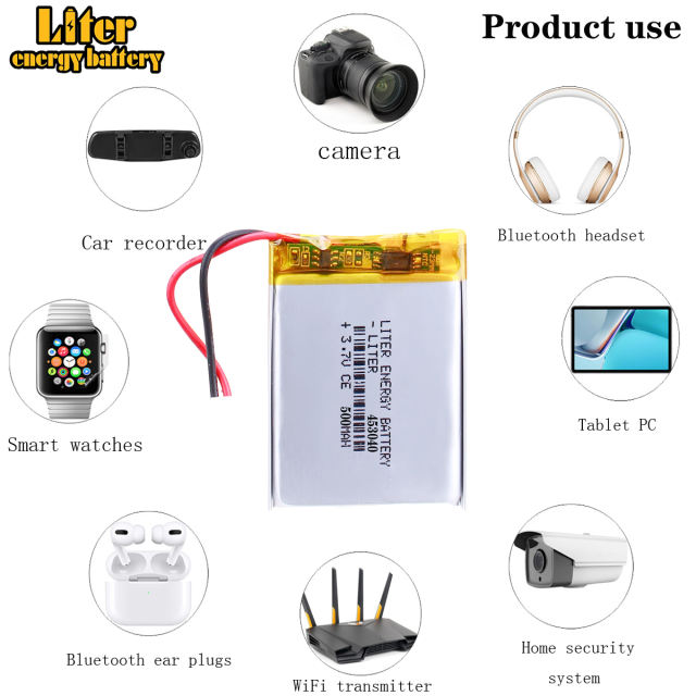 3.7V 500mAh LIPO Batteries 453040 Li-Ion Polymer Lithium Battery for Speaker Radio VCR LED Light GPS Rechargeable Cells