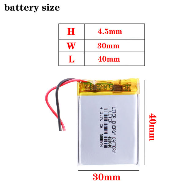 3.7V 500mAh LIPO Batteries 453040 Li-Ion Polymer Lithium Battery for Speaker Radio VCR LED Light GPS Rechargeable Cells
