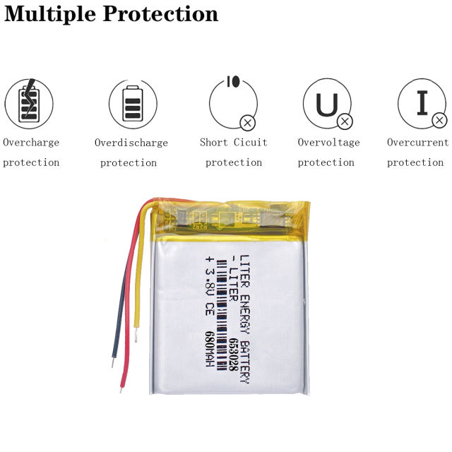3 lines 3.8V 680mAH 653028 Polymer lithium ion / Li-ion battery for TOY,POWER BANK,GPS cell phone,speaker