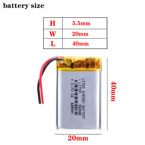 3.7V 420MAH 552040 Liter energy battery Lithium Polymer Rechargeable Battery For  Backup Power LED DVR GPS Electric Toothbrush