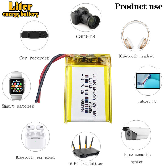 702535 3.7V 600mAh Lithium Polymer LiPo Rechargeable Battery For Bluetooth Ebooks Power Bank Camera