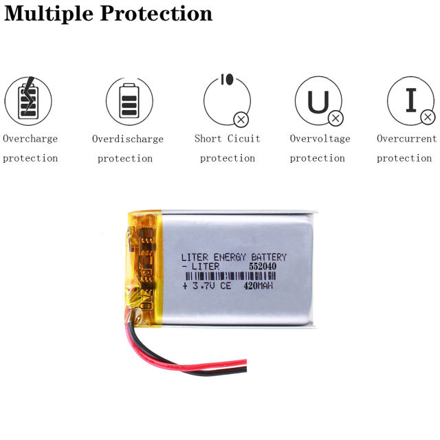 3.7V 420MAH 552040 Liter energy battery Lithium Polymer Rechargeable Battery For  Backup Power LED DVR GPS Electric Toothbrush