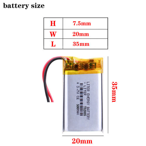 3.7V polymer lithium battery 752035 500MAH MP3 MP4 recording pen point reading pen wireless headset