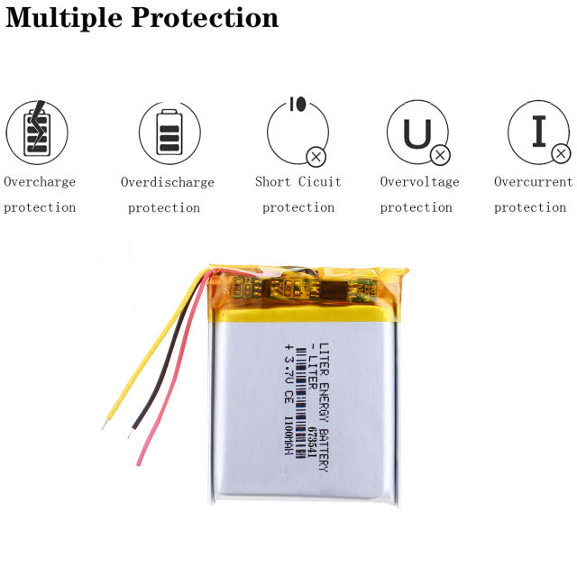 Three wires 3.7V 1100mAh 673541 Rechargeable Battery 703741 For MP3 MP4 mobile Toy reading pen speaker lithium-ion Lipo Battery