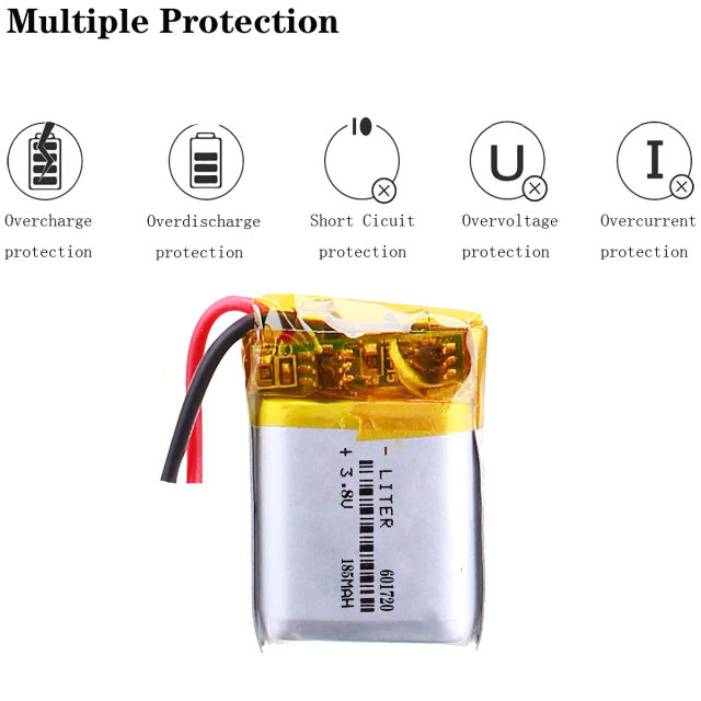 3.8V 601720 185mah 0.703Wh rechargeable li-polymer Polymer lithium battery for Smart watch battery