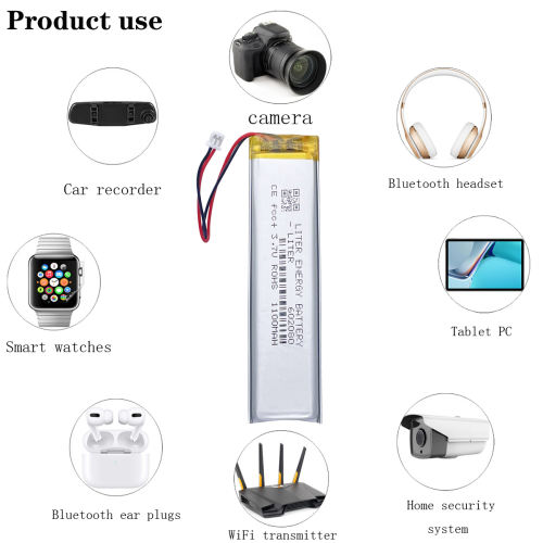 JST1.25 2P 602080 1100mah 3.7v Rechargeable Polymer Strip Shaped Built-In High Capacity Lithium Battery