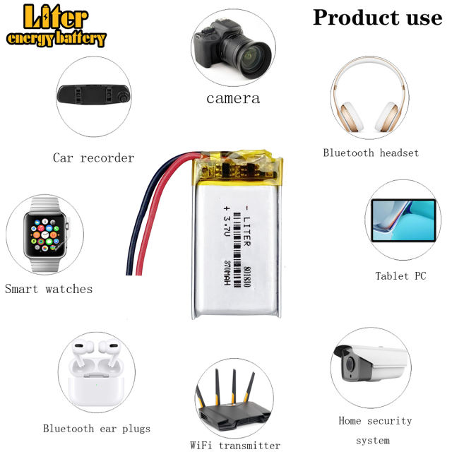 Liter energy battery Good Qulity 3.7V,370mAH,801830 Polymer lithium ion / Li-ion battery for TOY,POWER BANK,GPS,mp3,mp4