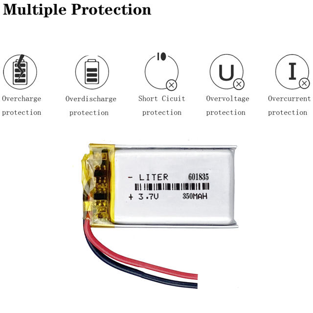 3.7V 601835 polymer lithium battery 350MAH For Bluetooth speaker LED lamp smart wear battery