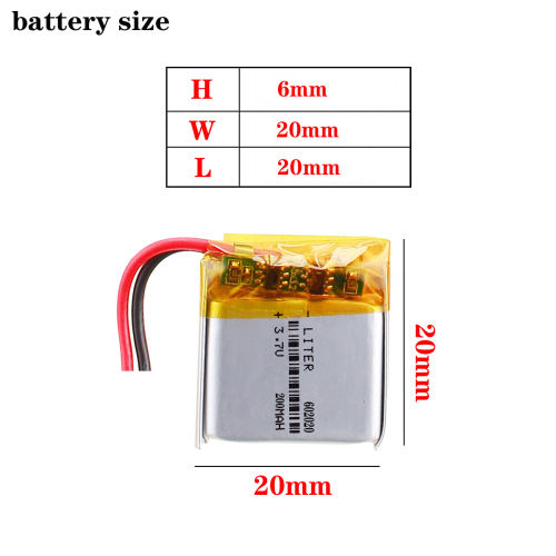 3.7v 200mAh 602020 Polymer Lithium Lipo Li ion Rechargeable Battery For Bluetooth Speakers Smart Watch Recorder Led Light