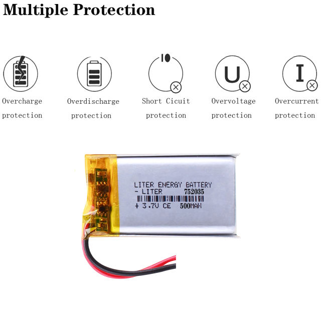 3.7V polymer lithium battery 752035 500MAH MP3 MP4 recording pen point reading pen wireless headset