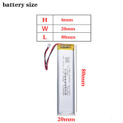 JST1.25 2P 602080 1100mah 3.7v Rechargeable Polymer Strip Shaped Built-In High Capacity Lithium Battery