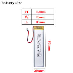 JST1.25 2P 3.7V Rechargeable Polymer 552080 1000mah High Capacity Lithium Battery For Mp4 Mp5 Toy