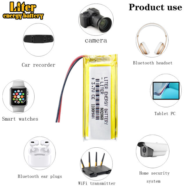 3.7V 1100mAh 802060 li-po polymer lithium Lion power rechargeable battery for PDA DVD bluetooth recorder e-book camera