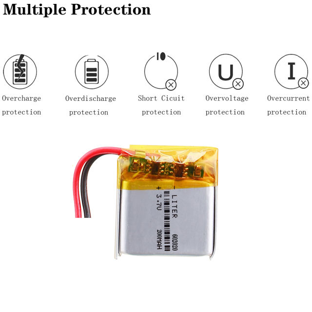 3.7v 200mAh 602020 Polymer Lithium Lipo Li ion Rechargeable Battery For Bluetooth Speakers Smart Watch Recorder Led Light