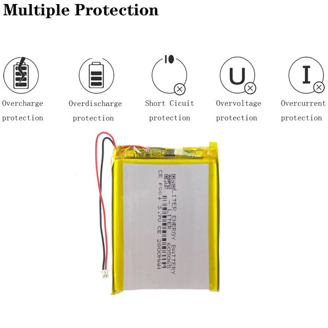 plug 1.25-2P 605065 2800mah 3.7V rechargeable li-polymer battery pack for e-books GPS PDA Recreational machines power bank