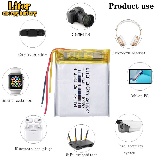 3 lines 3.8V 680mAH 653028 Polymer lithium ion / Li-ion battery for TOY,POWER BANK,GPS cell phone,speaker