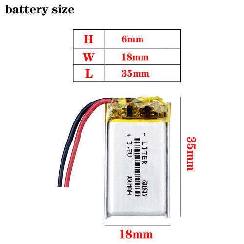 3.7V 601835 polymer lithium battery 350MAH For Bluetooth speaker LED lamp smart wear battery