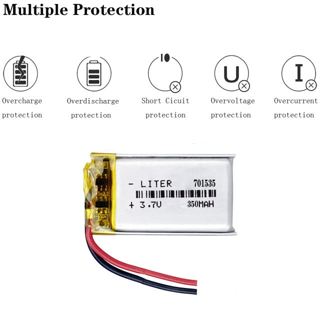 701535 3.7V 350mAh Polymer Lithium Rechargeable Battery for Bluetooth Headset Dog Training Device Credit Card Machine Battery