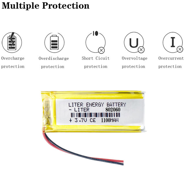 3.7V 1100mAh 802060 li-po polymer lithium Lion power rechargeable battery for PDA DVD bluetooth recorder e-book camera