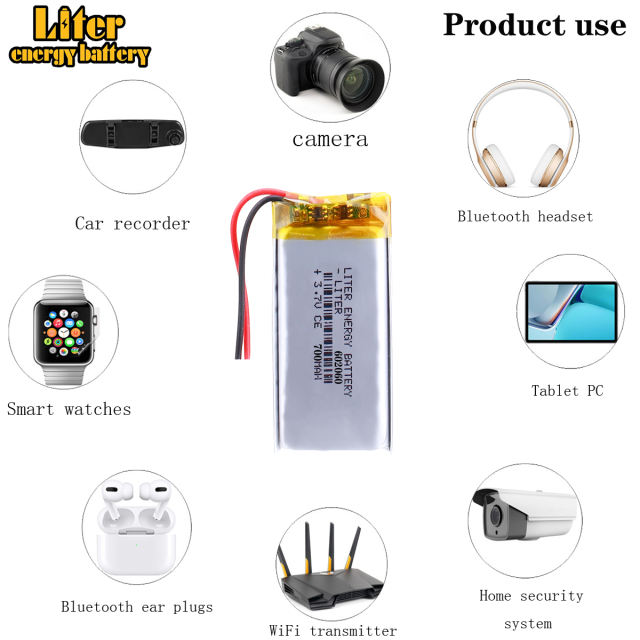 3.7V 700mAh Lithium Polymer LiPo Rechargeable Battery 602060 For GPS Ebook Speaker Smart Watch LED LIGHT