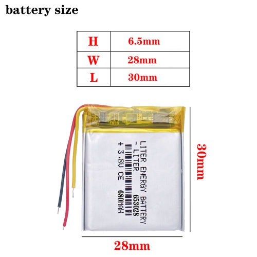 3 lines 3.8V 680mAH 653028 Polymer lithium ion / Li-ion battery for TOY,POWER BANK,GPS cell phone,speaker