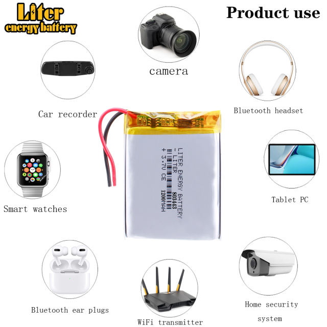 3.7V 1200mAh Lithium Polymer LiPo Rechargeable Battery 803443 For GPS DVD Bluetooth Speaker Driving Recorder E-books Tablet PC