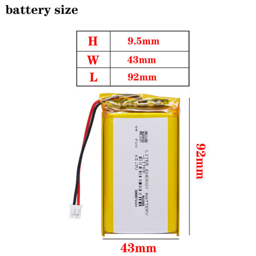 3.7V 5000mAH 954392 Polymer lithium ion / Li-ion battery for tablet pc with JST PH