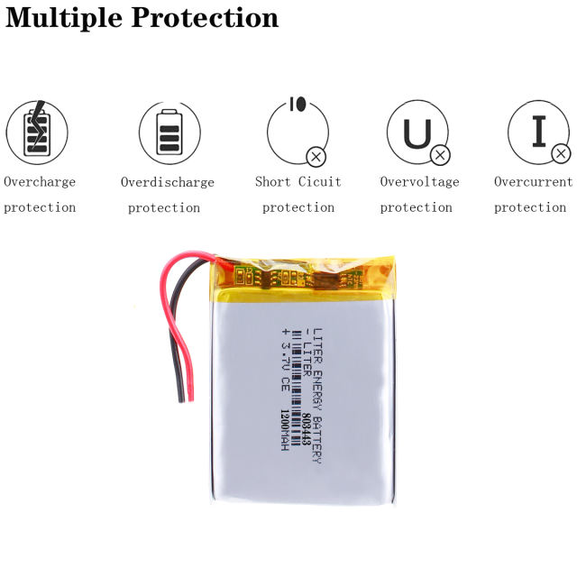 3.7V 1200mAh Lithium Polymer LiPo Rechargeable Battery 803443 For GPS DVD Bluetooth Speaker Driving Recorder E-books Tablet PC