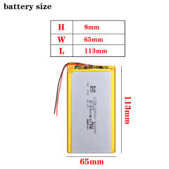 3.7V 10000mAh Polymer Lithium LiPo Rechargeable Battery 8065113 For GPS PSP DVD PAD E-book Tablet PC Power Bank Video Game
