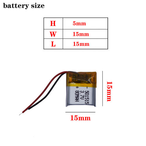 501515 80mAh 3.7v lithium polymer rechargeable battery For Bluetooth Headset Smart watch Sports bracelet mouse