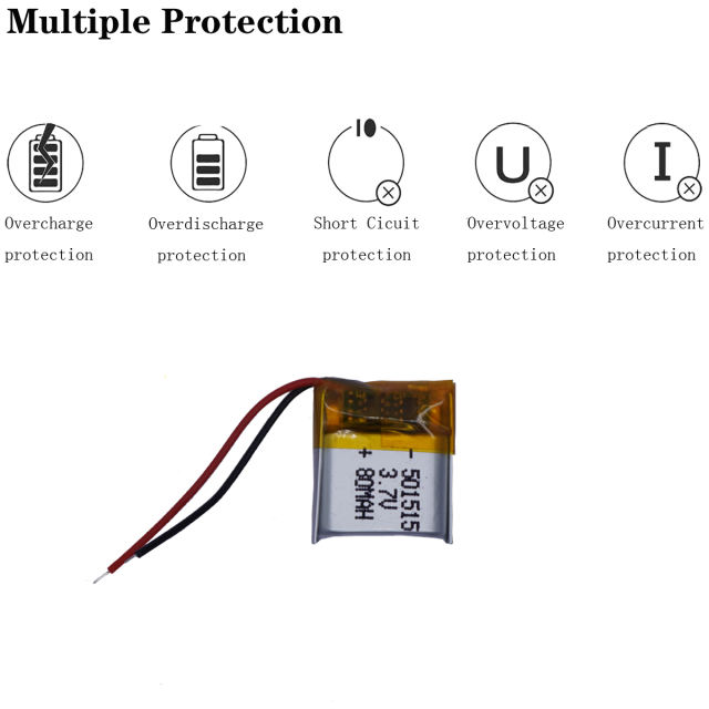 501515 80mAh 3.7v lithium polymer rechargeable battery For Bluetooth Headset Smart watch Sports bracelet mouse