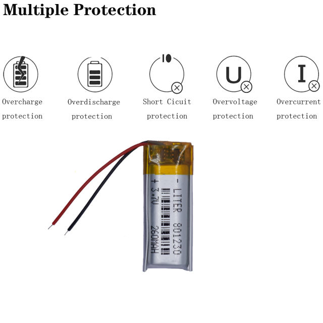 3.7V 260mAH 801230 Liter energy battery Rechargeable polymer lithium ion battery for drone dvr power bank speaker