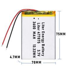 3.7v 477875 3600mah  Polymer Lithium Battery Lipo battery