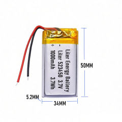 3.7v 523450 1000mah  Polymer Lithium Battery Lipo battery