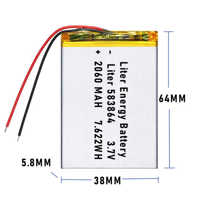 3.7v 583864 2060mah  Polymer Lithium Battery Lipo battery